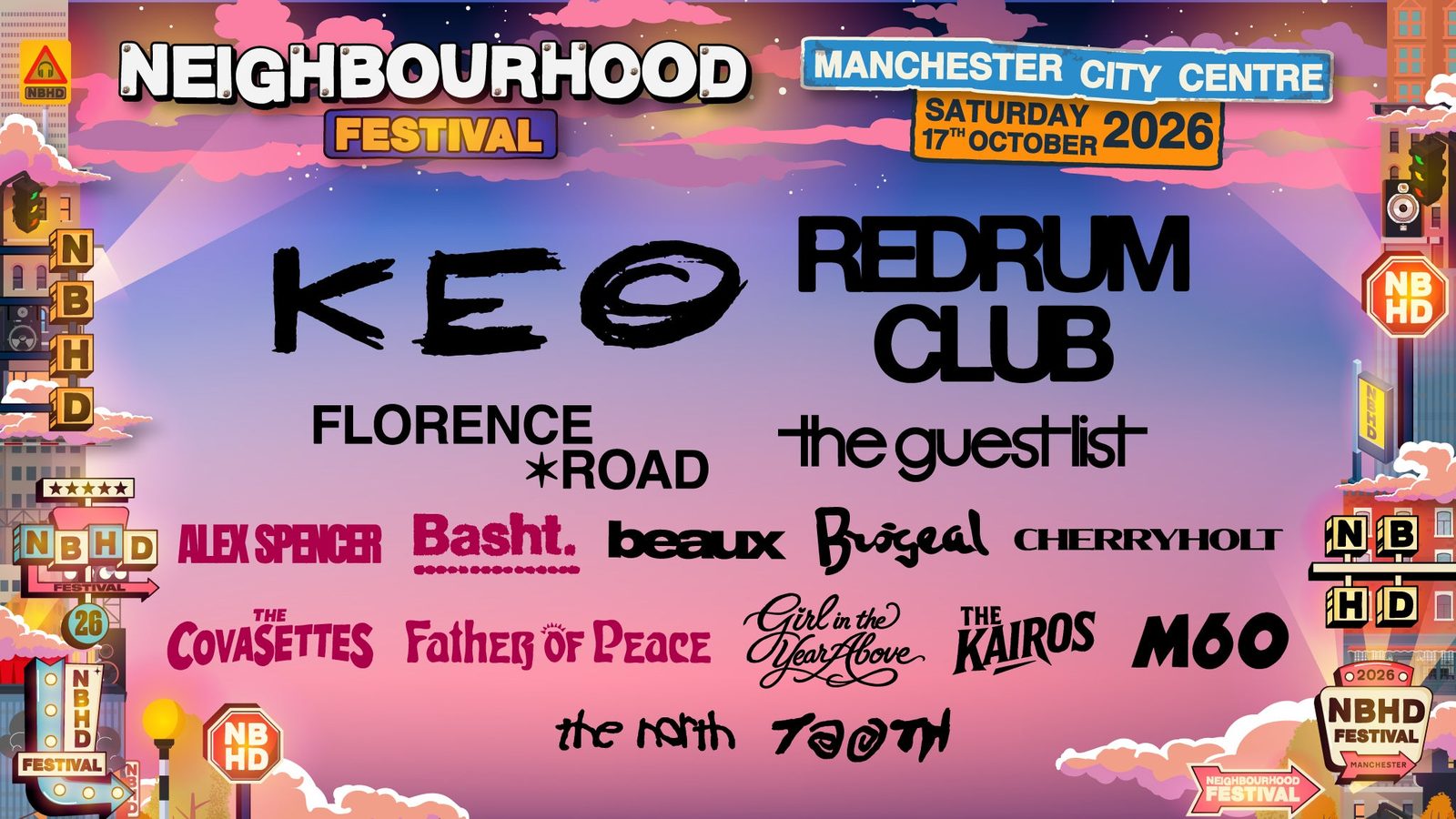 Poster: Neighbourhood Festival 2026 with Keo +28, Manchester