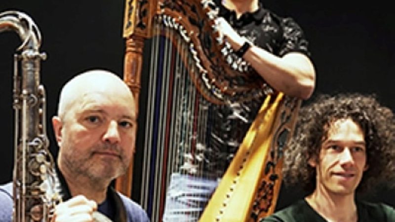 Poster: Saxyarpa - Harfe, Saxophon, Cajon, Kiel