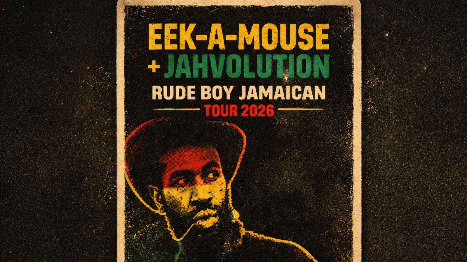 Poster: Eek-a-Mouse + Jahvolution - Rude Boy Jamaican, Haarlem
