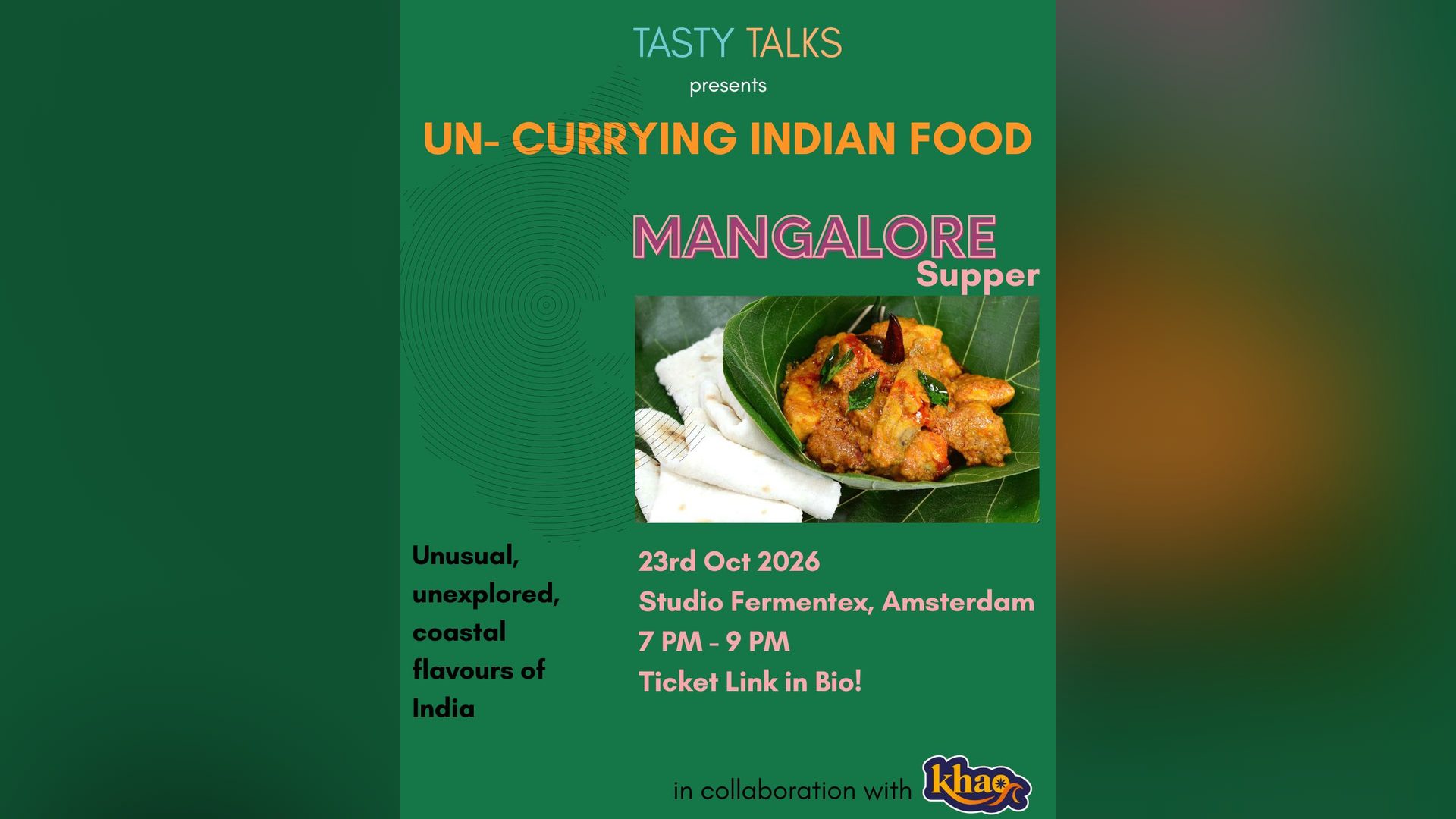 Poster: Un-currying Indian Food – Mangalorean Supper, Amsterdam